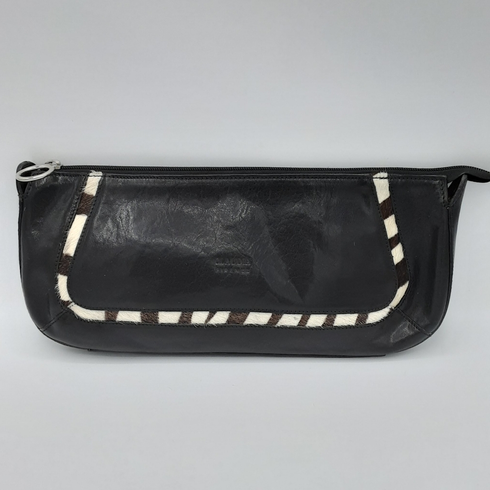 Claudia Firenze Vintage Black Leather Clutch Bag With Fur Detail.
